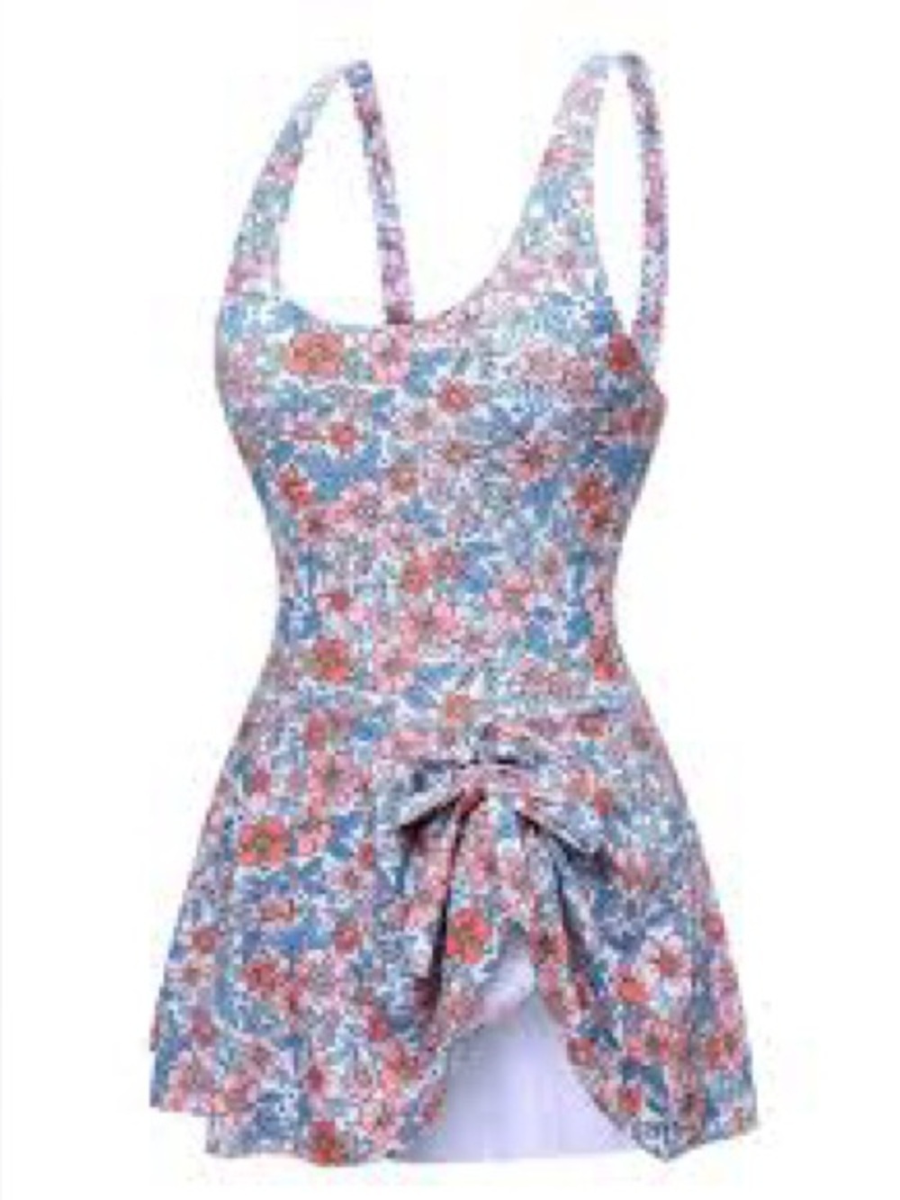EoMenie Floral Coral & Blue One-Piece Swimdress with Skirt